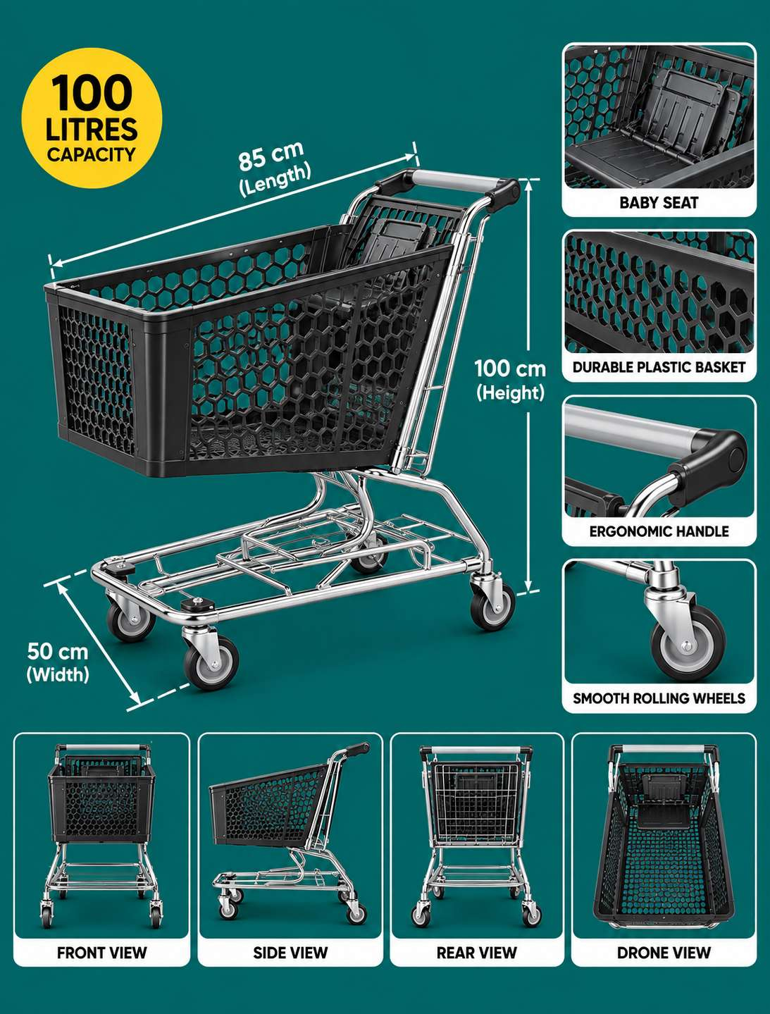 Shopping Trolley 100 Litres – Plastic Body with Baby Seat — image 2